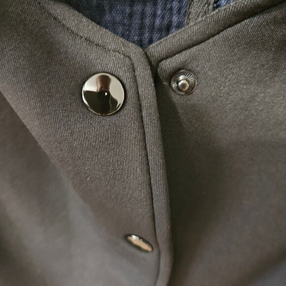 Garbe Luxe Jacket Womens Large Mixed Media Black Blue Snap Front Pockets Stretch - Picture 14 of 14